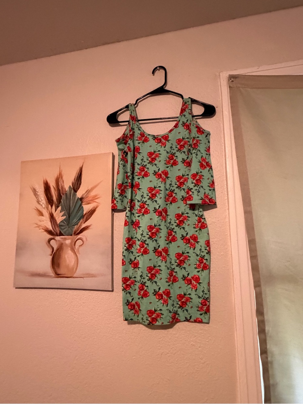 Teal Floral Cold-Shoulder Bodycon Dress